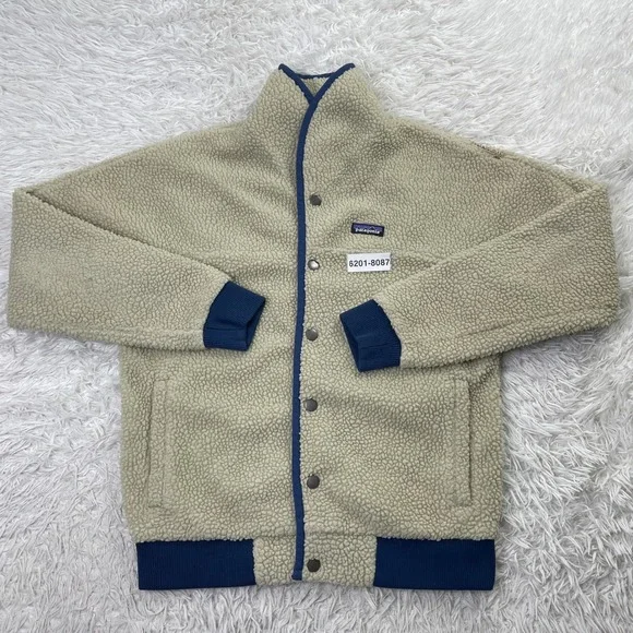 Patagonia Jacket Mens Medium Beige Snap Front Retro-X Pile Fleece Pockets Men M